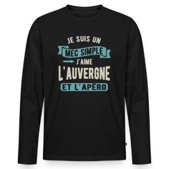 Un mec simple, auvergne et apéro - T-shirt manches longues Premium bio Homme - noir - Devant - Nico (187cm)
