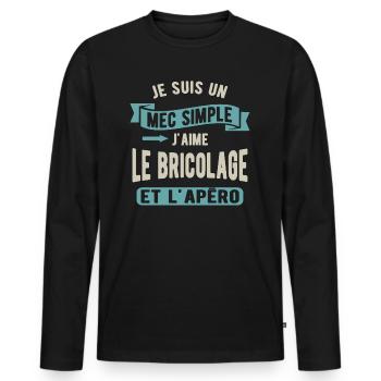Un mec simple, bricolage et apéro - T-shirt manches longues Premium bio Homme - noir - Devant - Nico (187cm)