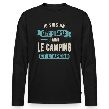 Un mec simple, camping et apéro - T-shirt manches longues Premium bio Homme - noir - Devant - Nico (187cm)