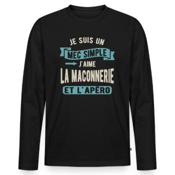Un mec simple, maçonnerie et apéro - T-shirt manches longues Premium bio Homme - noir - Devant - Nico (187cm)