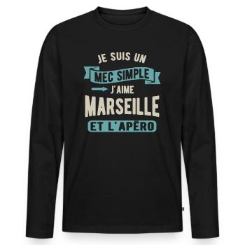 Un mec simple, marseille et apéro - T-shirt manches longues Premium bio Homme - noir - Devant - Nico (187cm)