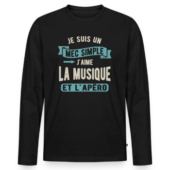 Un mec simple, musique et apéro - T-shirt manches longues Premium bio Homme - noir - Devant - Nico (187cm)