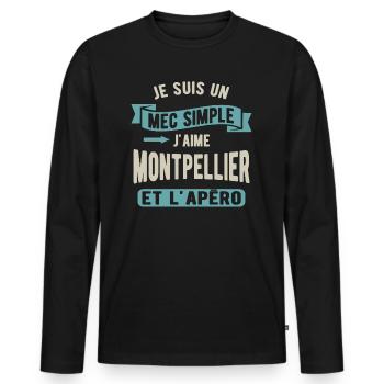 Un mec simple, montpellier et apéro - T-shirt manches longues Premium bio Homme - noir - Devant - Nico (187cm)