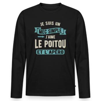 Un mec simple, poitou et apéro - T-shirt manches longues Premium bio Homme - noir - Devant - Nico (187cm)