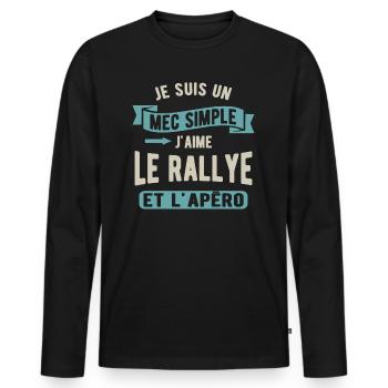 Un mec simple, rallye et apéro - T-shirt manches longues Premium bio Homme - noir - Devant - Nico (187cm)