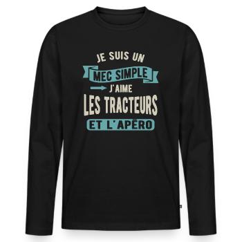Un mec simple, tracteurs et apéro - T-shirt manches longues Premium bio Homme - noir - Devant - Nico (187cm)