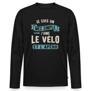 Un mec simple, vélo et apéro - T-shirt manches longues Premium bio Homme - noir - Devant - Nico (187cm)
