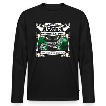 ICH BIN EIN JÄGER MIT EINEM COOLEN DACKEL - Männer Premium Bio Langarmshirt - Schwarz - Vorne - Nico (187cm)