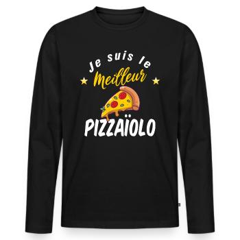 Le meilleur pizzaîolo - fan de pizza - T-shirt manches longues Premium bio Homme - noir - Devant - Nico (187cm)