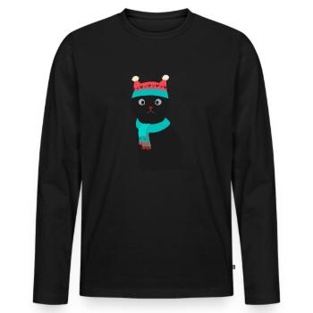 Weihnachten Süß schwarze Katze mit Mütze und Schal - Men's Premium Organic Long Sleeve Shirt - black - Front - Nico (187cm)