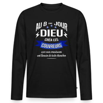 Couvreur Zingueur - T-shirt manches longues Premium bio Homme - noir - Devant - Nico (187cm)
