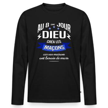 Maçons - T-shirt manches longues Premium bio Homme - noir - Devant - Nico (187cm)