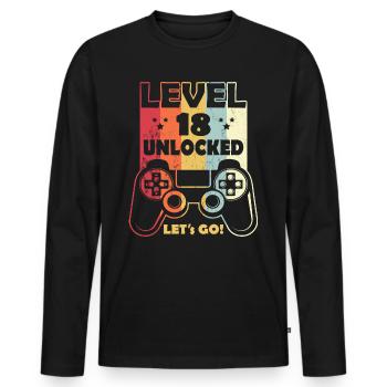 LEVEL 18 Unlocked Let's Go! Birthday 18 years - Men's Premium Organic Long Sleeve Shirt - black - Front - Nico (187cm)