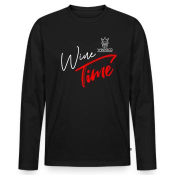 Winegod funny saying Wine Time - Men's Premium Organic Long Sleeve Shirt - black - Front - Nico (187cm)