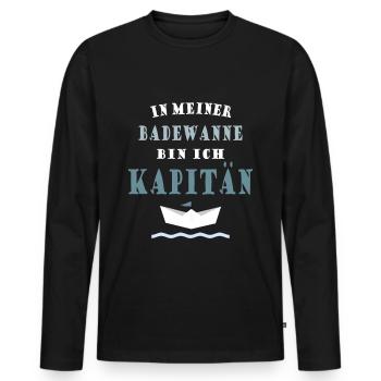 IN MEINER BADEWANNE BIN ICH KAPITÄN - Männer Premium Bio Langarmshirt - Schwarz - Vorne - Nico (187cm)