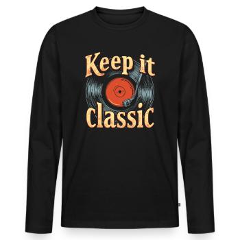 Vinyle Platine vinyle Vintage Rétro DJ - T-shirt manches longues Premium bio Homme - noir - Devant - Nico (187cm)