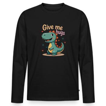 Dino Donne-moi un câlin - Dinosaure mignon - T-shirt manches longues Premium bio Homme - noir - Devant - Nico (187cm)