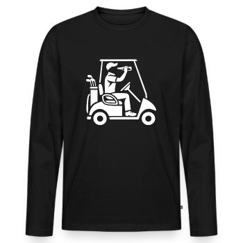 Golfeur de golf drôle avec de la bière dans une voiturette de golf - T-shirt manches longues Premium bio Homme - noir - Devant - Nico (187cm)
