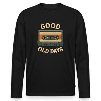 Cassette du bon vieux temps - T-shirt manches longues Premium bio Homme - noir - Devant - Nico (187cm)