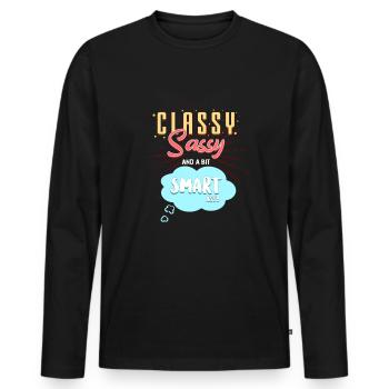 CLASSY, SASSY and a bit SMARTassy - Men's Premium Organic Long Sleeve Shirt - black - Front - Nico (187cm)