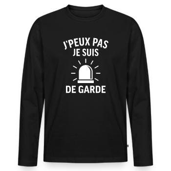 Je peux pas je suis de garde - T-shirt manches longues Premium bio Homme - noir - Devant - Nico (187cm)