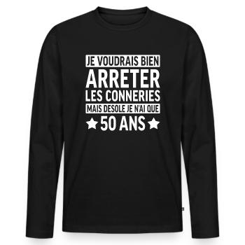 desole je n'ai que 50 ans - T-shirt manches longues Premium bio Homme - noir - Devant - Nico (187cm)