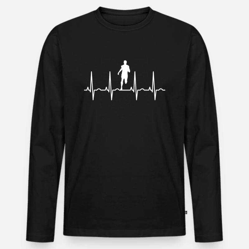 Joggen Laufender Herzschlag - Männer Premium Bio Langarmshirt - Schwarz