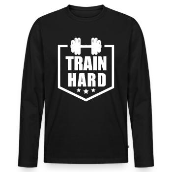 Train hard muscle weight training - Men's Premium Organic Long Sleeve Shirt - black - Front - Nico (187cm)
