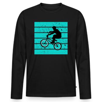 BMX Blauer Hintergrund Bar Turn 180 360 - Männer Premium Bio Langarmshirt - Schwarz - Vorne - Nico (187cm)