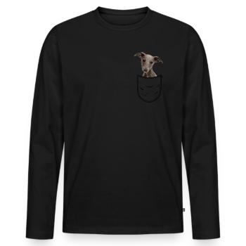 Poche poitrine Whippet Little English Greyhound - T-shirt manches longues Premium bio Homme - noir - Devant - Nico (187cm)