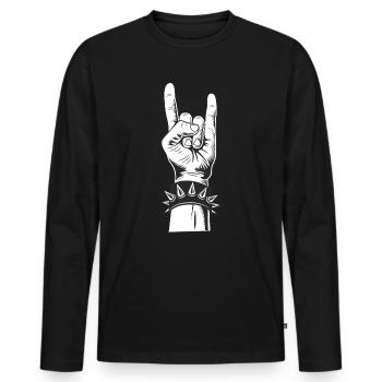 Teufelsgruß Pommesgabel Metalhand & Roll Rocker - Männer Premium Bio Langarmshirt - Schwarz - Vorne - Nico (187cm)