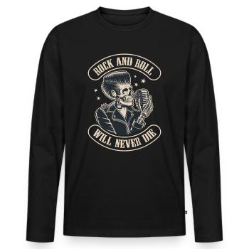 Elvis Rock and Roll ne mourra jamais 1977 dur - T-shirt manches longues Premium bio Homme - noir - Devant - Nico (187cm)