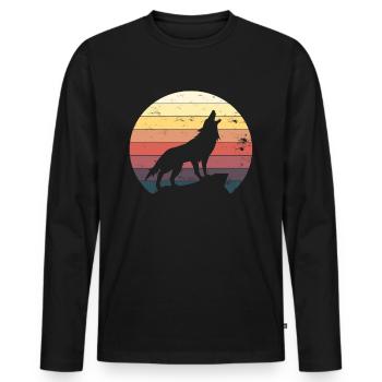 Loup hurlant sur cadeau de montagne - T-shirt manches longues Premium bio Homme - noir - Devant - Nico (187cm)