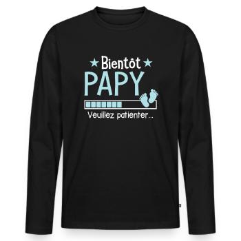 Bientôt Papy Cadeau Futur Papi - T-shirt manches longues Premium bio Homme - noir - Devant - Nico (187cm)