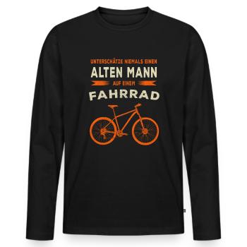 Alter Mann - Fahrrad - Vintage Retro Style - Männer Premium Bio Langarmshirt - Schwarz - Vorne - Nico (187cm)