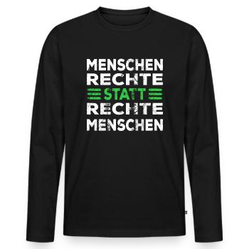 Menschenrechte statt rechte Menschen Spruch - Männer Premium Bio Langarmshirt - Schwarz - Vorne - Nico (187cm)