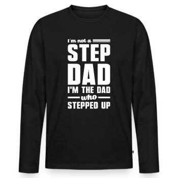 Beau-père Père Fête des Pères Bonus Papa - T-shirt manches longues Premium bio Homme - noir - Devant - Nico (187cm)