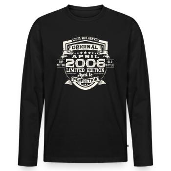 17th birthday man original April vintage 2006 - Men's Premium Organic Long Sleeve Shirt - black - Front - Nico (187cm)