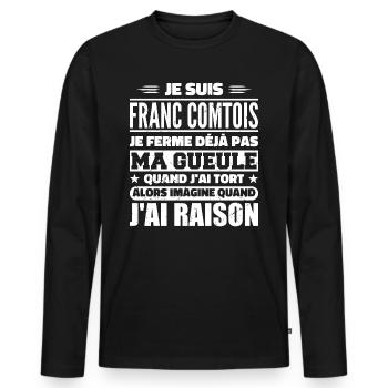 Franc comtois je ferme pas ma gueule franche comté - T-shirt manches longues Premium bio Homme - noir - Devant - Nico (187cm)