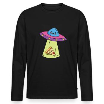 Ufo Pizza Comic Filles mignonnes mecs - T-shirt manches longues Premium bio Homme - noir - Devant - Nico (187cm)