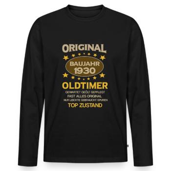 Geburtstag, Original Old Timer,Baujahr 1930 - Männer Premium Bio Langarmshirt - Schwarz - Vorne - Nico (187cm)