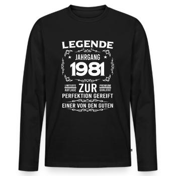 Legende, Jahrgang 1981, zur Perfektion gereift - Männer Premium Bio Langarmshirt - Schwarz - Vorne - Nico (187cm)