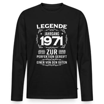 Legende, Jahrgang 1971, zur Perfektion gereift - Männer Premium Bio Langarmshirt - Schwarz - Vorne - Nico (187cm)