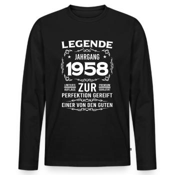 Legende, Jahrgang 1958, zur Perfektion gereift - Männer Premium Bio Langarmshirt - Schwarz - Vorne - Nico (187cm)