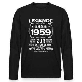 Legende, Jahrgang 1959, zur Perfektion gereift - Männer Premium Bio Langarmshirt - Schwarz - Vorne - Nico (187cm)