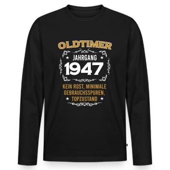Oldtimer Jahrgang 1947 Vintage Design - Männer Premium Bio Langarmshirt - Schwarz - Vorne - Nico (187cm)