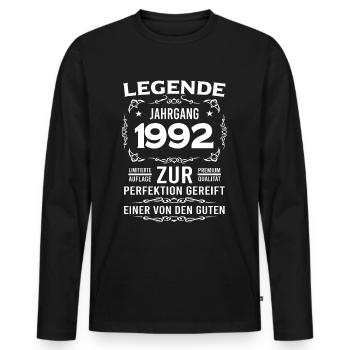 Legende 1992 Geburtstag Geschenkidee - Männer Premium Bio Langarmshirt - Schwarz - Vorne - Nico (187cm)