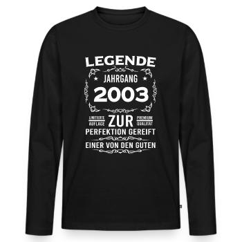 Legende, Jahrgang 2003, zur Perfektion gereift - Männer Premium Bio Langarmshirt - Schwarz - Vorne - Nico (187cm)