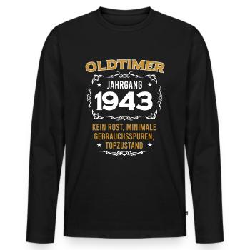 Oldtimer Jahrgang 1943 Vintage Design - Männer Premium Bio Langarmshirt - Schwarz - Vorne - Nico (187cm)
