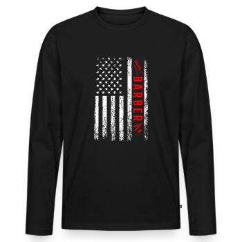 barber American Flag, haridresser barbershop - Männer Premium Bio Langarmshirt - Schwarz - Vorne - Nico (187cm)